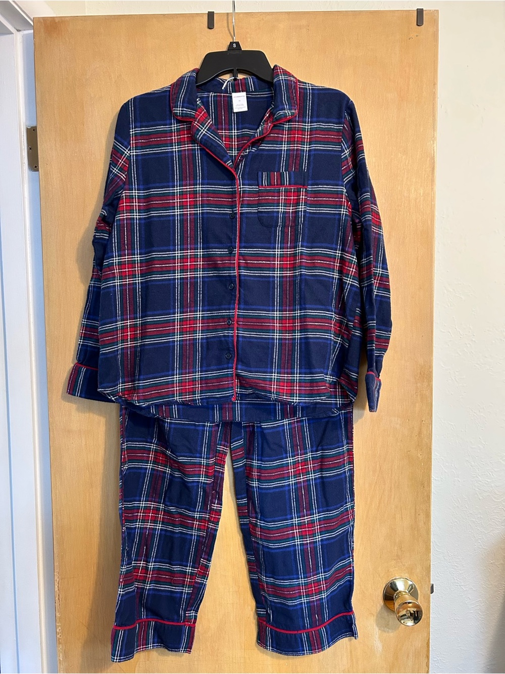Liz Claiborne Women's Pajama Set Cotton Blue Red Flannel Long Sleeve Pants NWOT